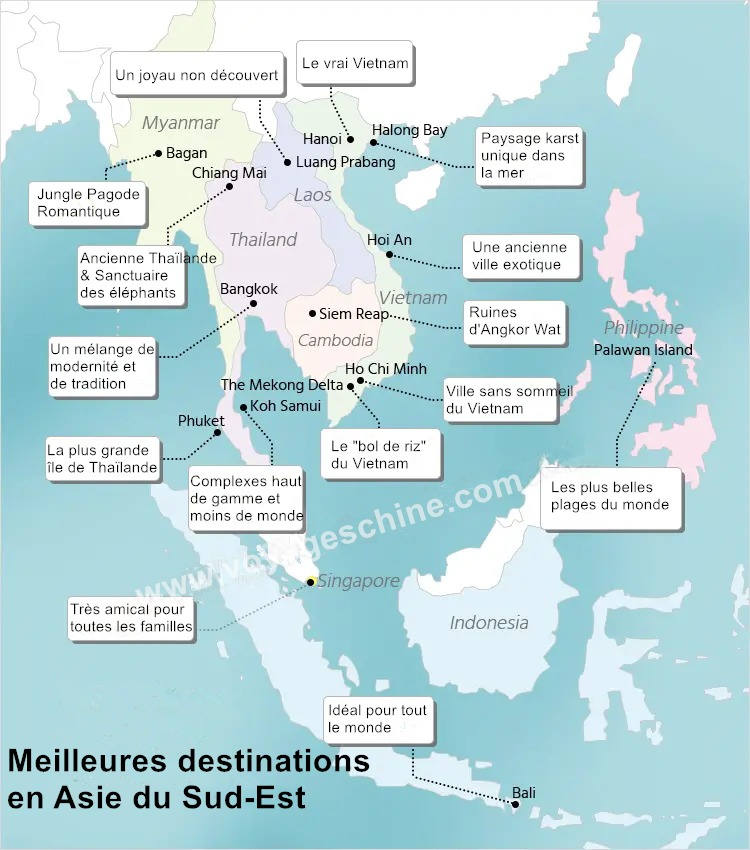 Carte touristique en Asie du Sud-Est