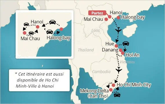 Itinéraire de voyage de Hanoï à Hô Chi Minh-Ville