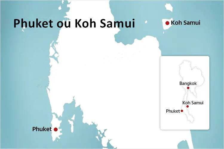 Carte sur les emplacements de Phuket et de Koh Samui